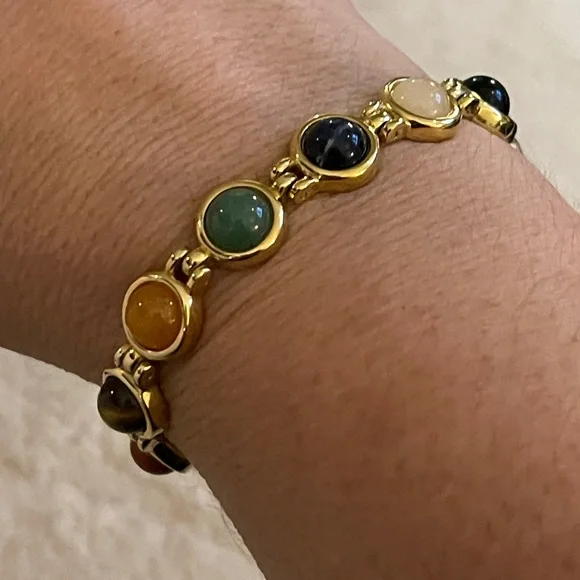 Multi gem gold tone extendable bracelet - Picture 1 of 8